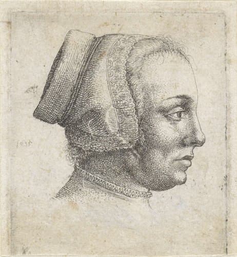 Portret van een vrouw met mutsje, en profil by Wenceslaus Hollar