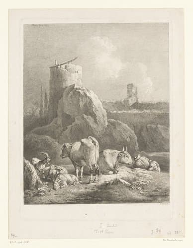 Slapende herder naast zijn vee by Adam von Bartsch