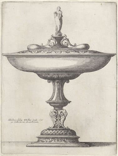 Brede schaal met een ornamentele steel by Wenceslaus Hollar