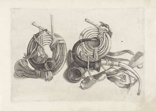 Vijf jachthoornen by Wenceslaus Hollar