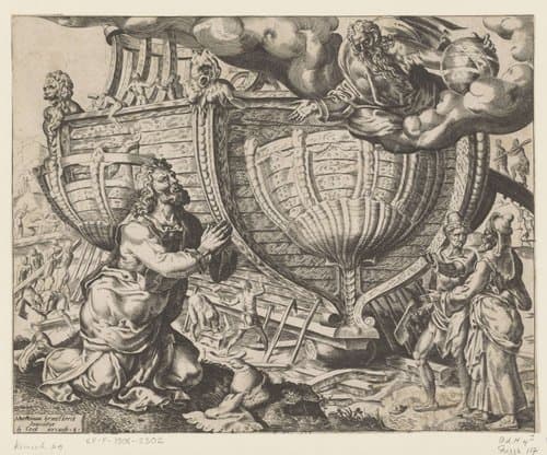 God draagt Noach op de ark te bouwen by Cornelis Cort