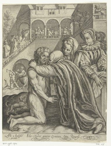 Filio habet conuiuia laeta Reuerso by Nicolaes de Bruyn