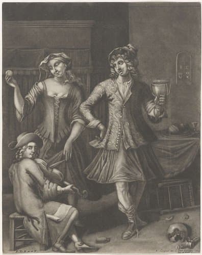 Dansend paar en een vioolspeler by Pieter van den Berge