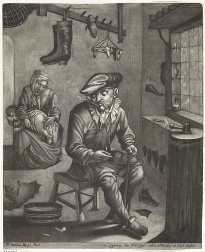 Schoenmaker in zijn werkplaats by Pieter van den Berge