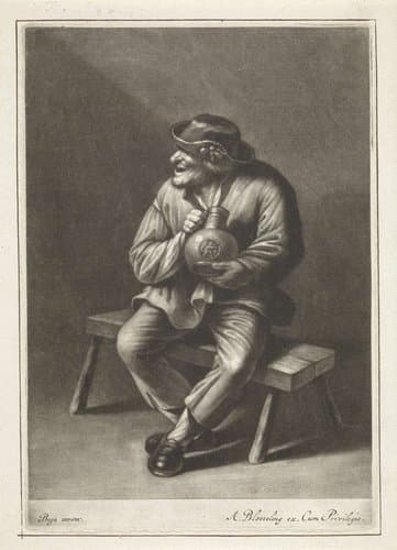Zittende boer met kruik by Abraham Bloteling