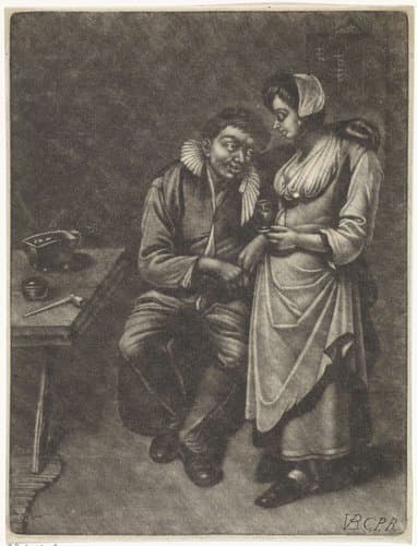 Man en vrouw in een herberg by Jan van der Bruggen