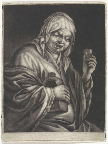 Oude vrouw met fles en glas (variant B) by Jan van der Bruggen