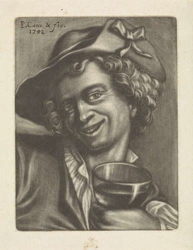 Lachende jongen met een glas by Petrus Camper