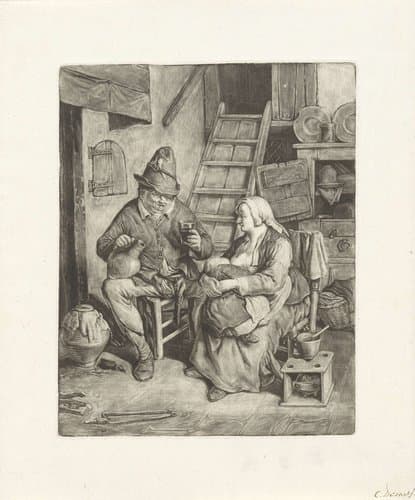 Boer en een vrouw met kind by Cornelis Dusart