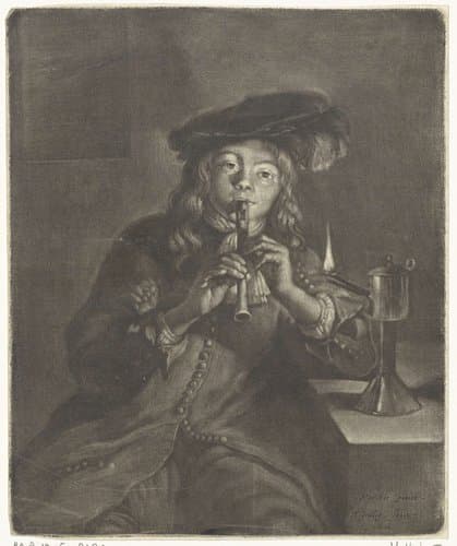 Fluitspelende jongen by Michiel Gillig
