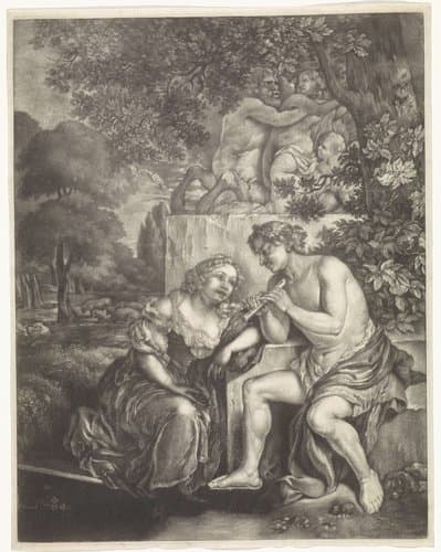 Herderin en fluitspelende herder by Johannes de Groot (II)