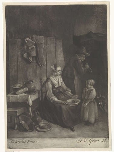Keuken met drie figuren by Johannes de Groot (II)