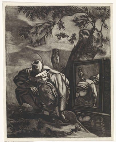 Gehurkte man voor een spiegel by Johannes de Groot (II)
