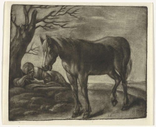 Een paard en een slapende man by Johannes de Groot (II)