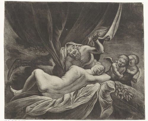 Sater bij een naakte slapende nimf by Jacob Hoolaart
