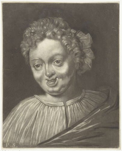 Kop van een lachende man by Pieter Schenk (I)