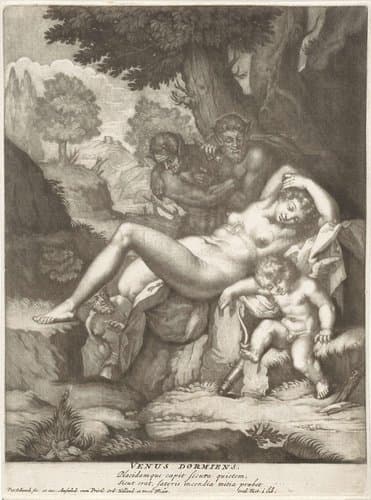 Venus en Amor door saters bespied by Pieter Schenk (I)