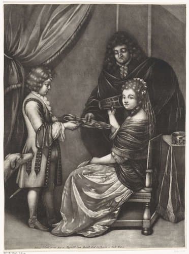 Jongen die een schaal aanbiedt by Pieter Schenk (I)