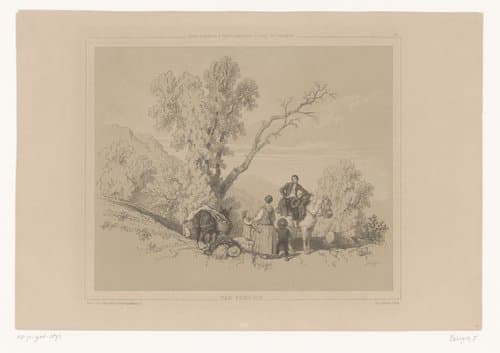 Rustende familie op reis in een berglandschap