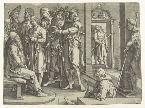Jozef vertelt zijn dromen aan Jakob by Jan Harmensz. Muller