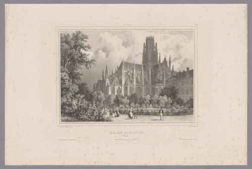 Zicht op de abdijkerk van Saint-Ouen in Rouen by Isodore-Laurent Deroy