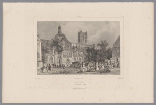 Zicht op de kerk Saint-Jacques te Dieppe by Isodore-Laurent Deroy