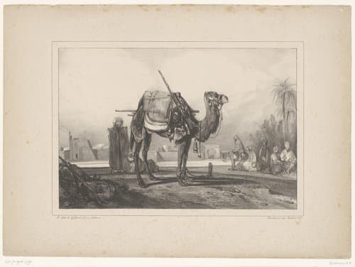 Halteplaats van een karavaan met dromedaris by Alexandre-Gabriel Decamps