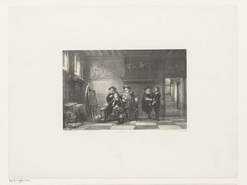 Zeventiende-eeuws interieur met regenten bij een ezel by Jan Mesker