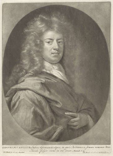 Portret van de tekenaar en schilder Gottfried Kneller by Pieter Schenk (I)