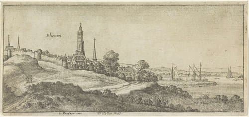 Rivierlandschap met gezicht op Rhenen by Wenceslaus Hollar
