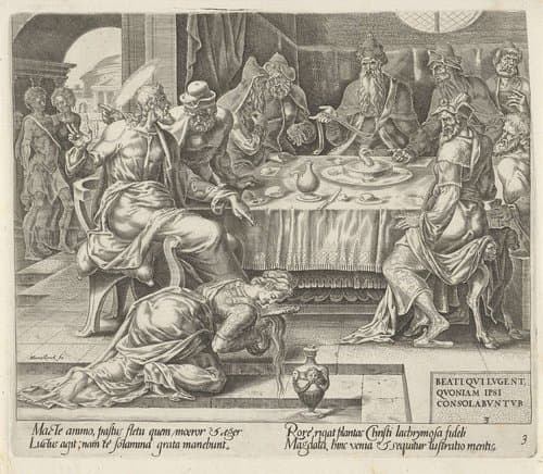 Christus gezalfd door Maria Magdalena by Harmen Jansz Muller
