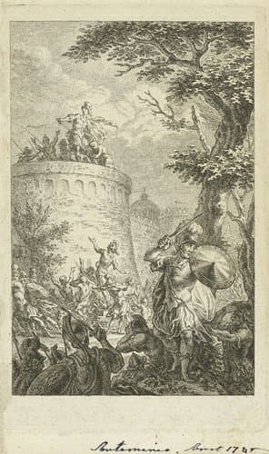 Soldaten bij een stadsmuur by Simon Fokke