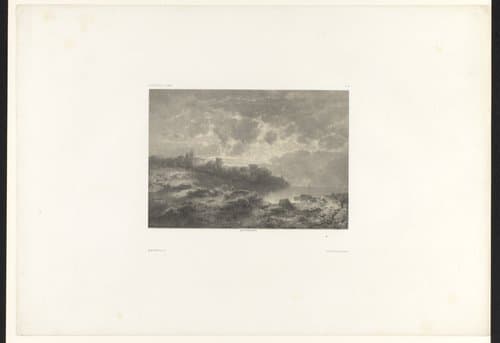 Heuvellandschap met meer en doorbrekende zon by Alexandre Calame