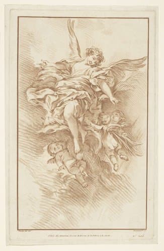 Engel met drie putti in wolken by Gilles Demarteau