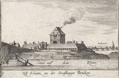 Gezicht op het tolhuis aan de Rijn in Straatsburg by Wenceslaus Hollar