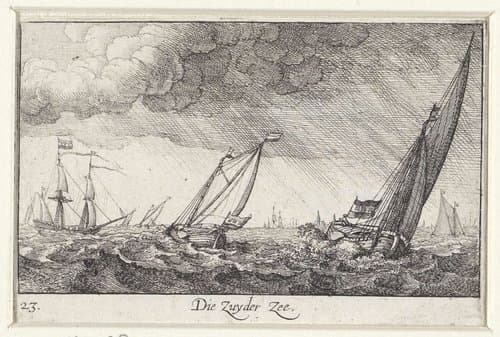 Boten tijdens storm op de Zuiderzee by Wenceslaus Hollar
