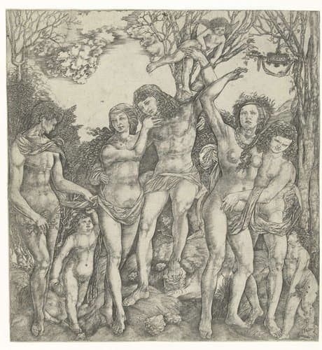 Allegorie op de liefde met liefdesparen en Amor in landschap