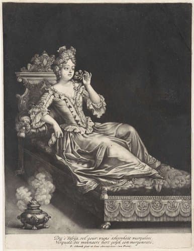 Jonge vrouw op een bed by Pieter Schenk (I)