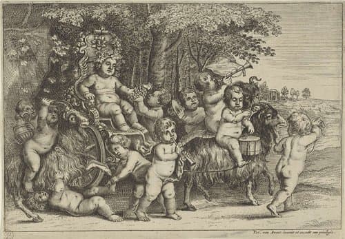 Optocht van bacchant en jongetjes op geiten by Wenceslaus Hollar