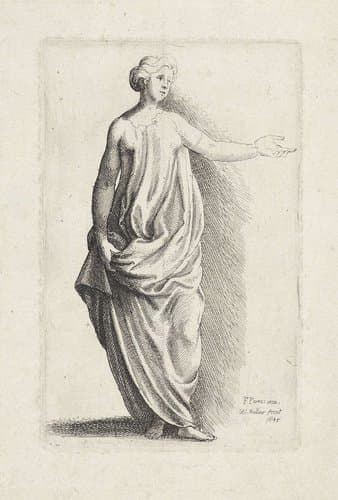 Staande vrouw in klassiek gewaad by Wenceslaus Hollar