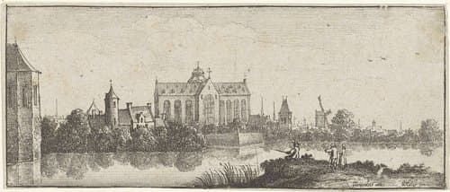 Gezicht op een kerk aan het water by Wenceslaus Hollar