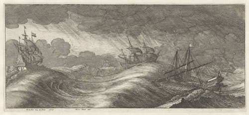 Galei en andere schepen in een zeestorm by Wenceslaus Hollar