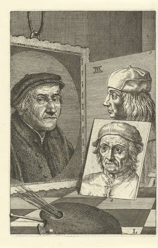 Portretten van Quinten Massijs I, Jheronimus Bosch en Aertgen van Leyden by Jan l'Admiral