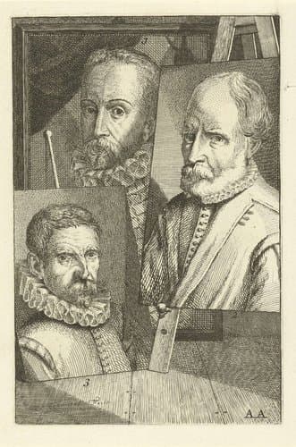 Portretten van Frans Pourbus, Pieter Pieterszen en Arnold Mytens by Jan l'Admiral