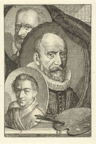 Portretten van Marten van Valckenborch, Crispijn van den Broeck en Pieter van Veen by Jan l'Admiral