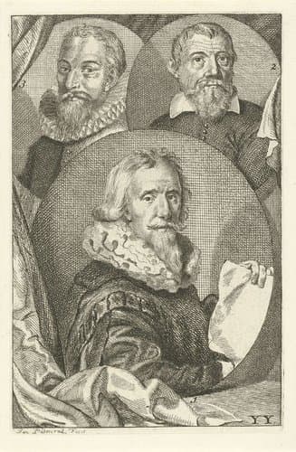 Portretten van Paulus Moreelse, Balthasar Lauwers en  Floris Claesz. van Dijck by Jan l'Admiral