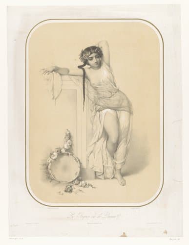 Meisje met tamboerijn rust uit van het dansen by Charles Bargue