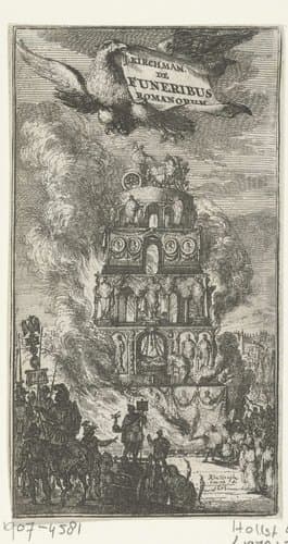 Titelprent voor 'De funeribus Romanorum' van Johann Kirchmann by Romeyn de Hooghe