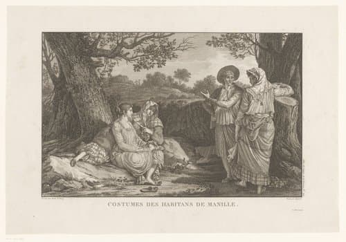Landschap met figuren in traditionele klederdracht