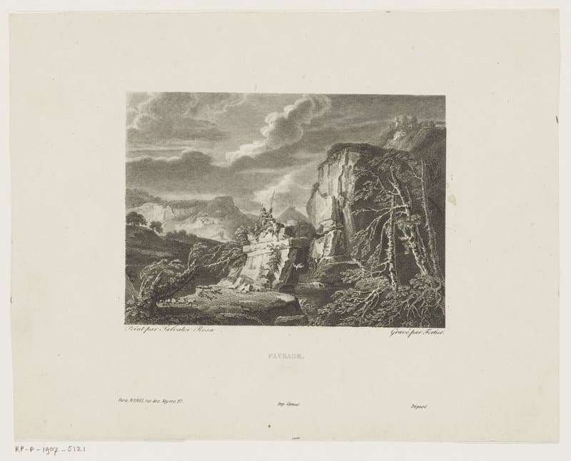Landschap met soldaten op een rots